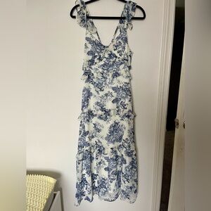 O.p.t midi blue and white floral dress